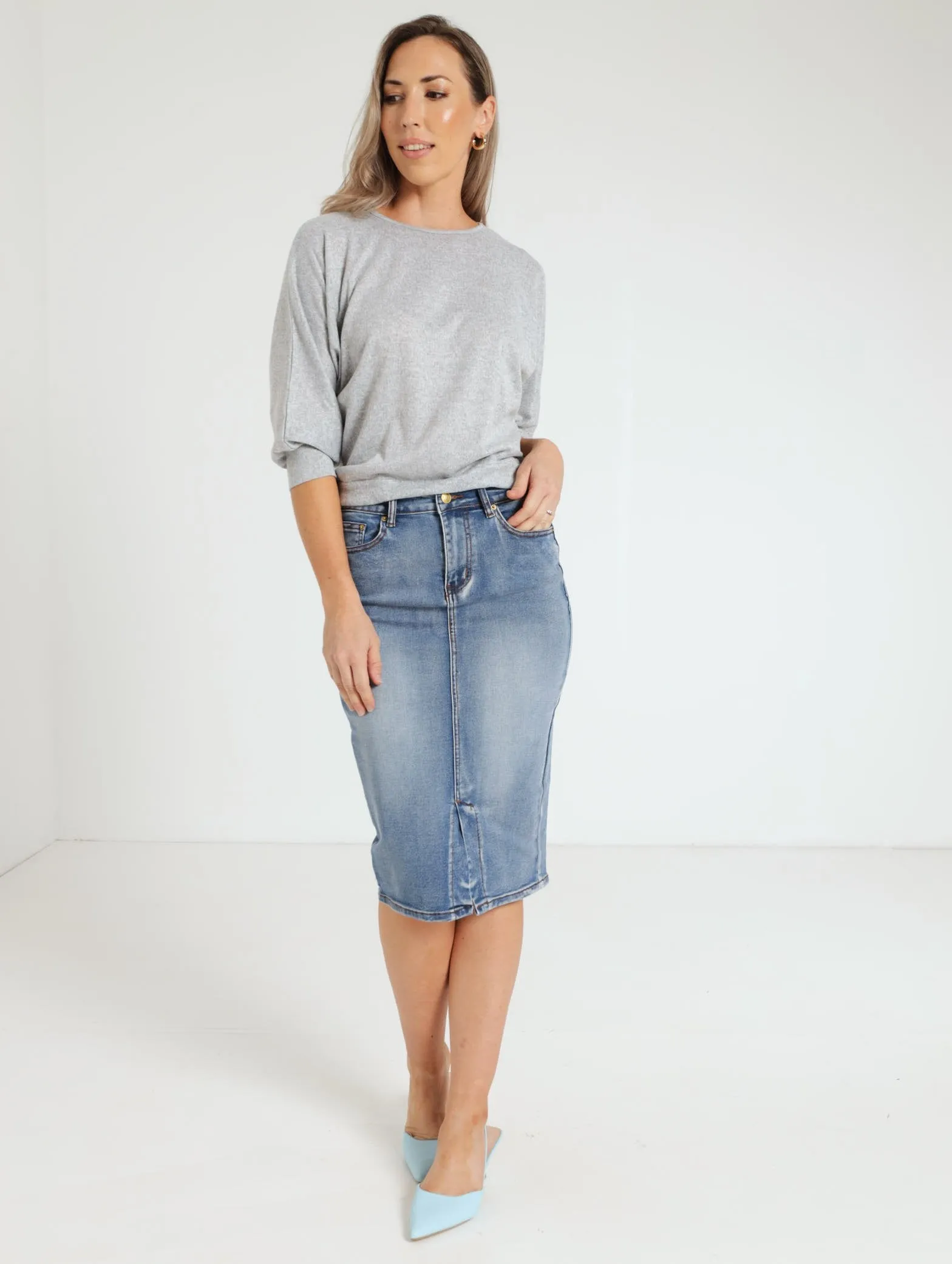 Denim Pencil Skirt - Dark Blue
