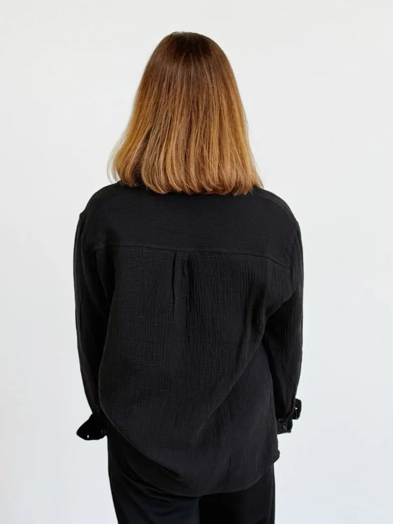 DEX Textured Button Up Blouse in Black