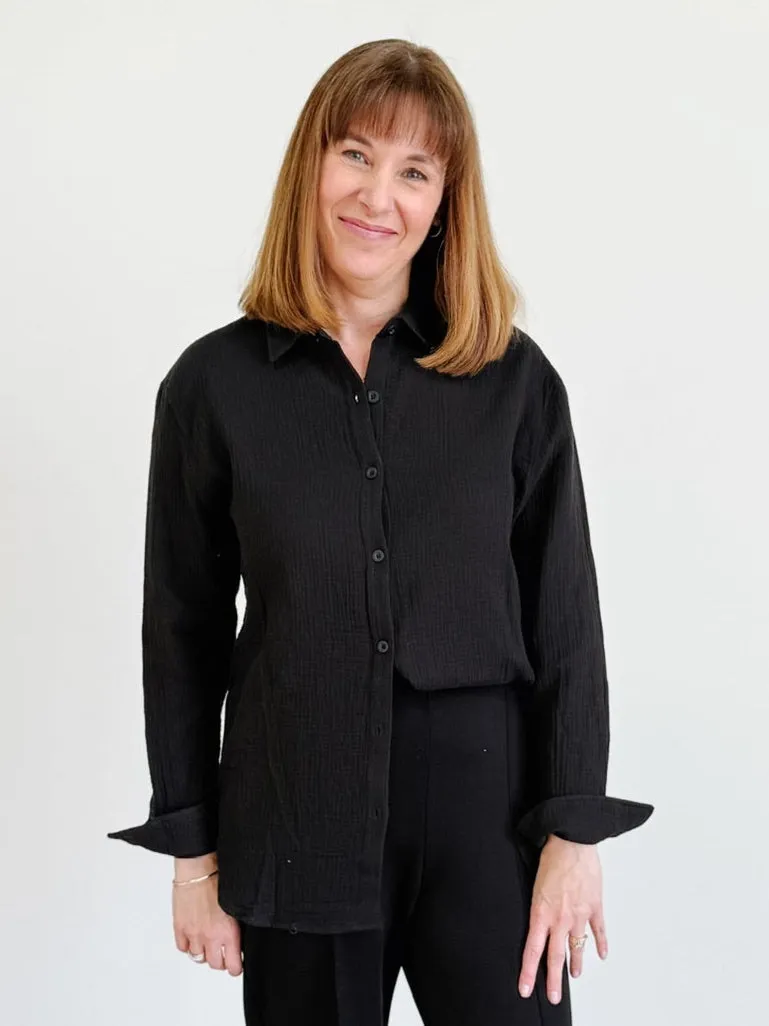 DEX Textured Button Up Blouse in Black