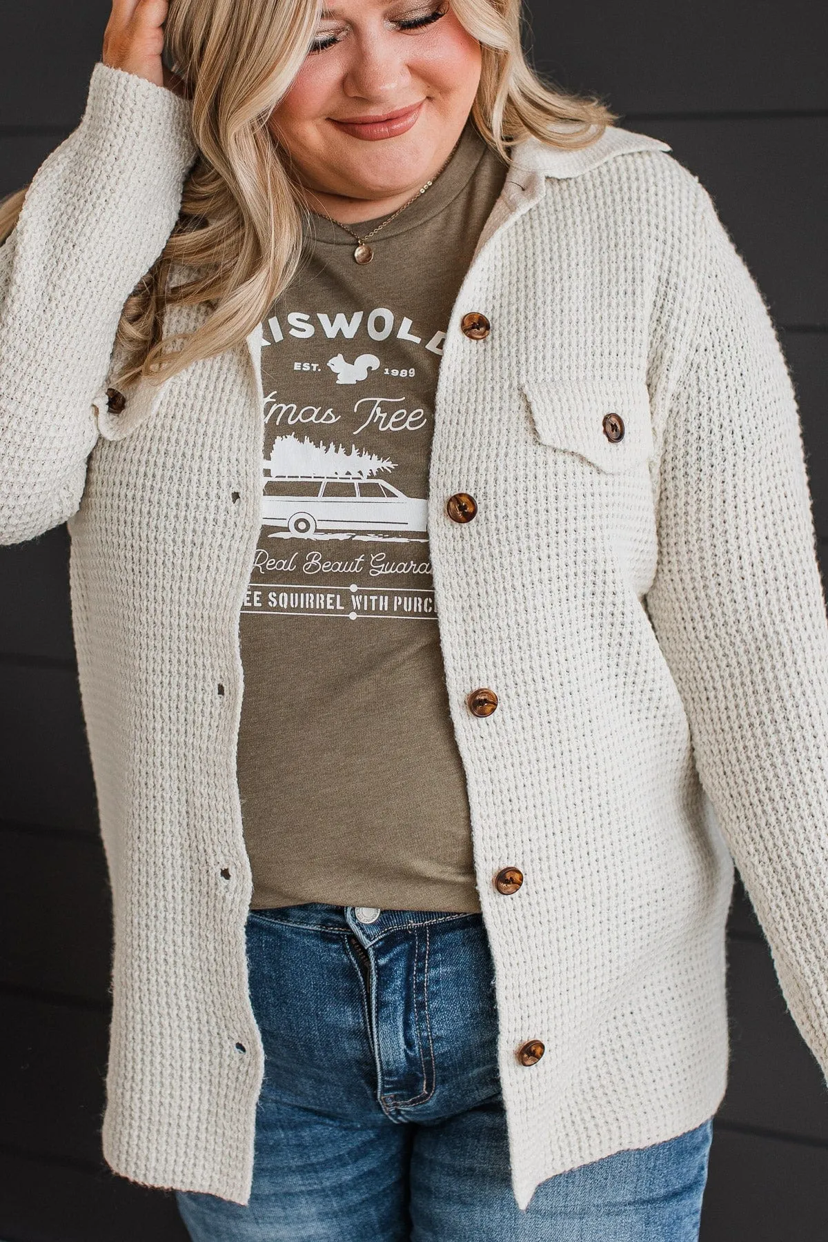 Don't Be Fooled Waffle Knit Button Top- Ivory