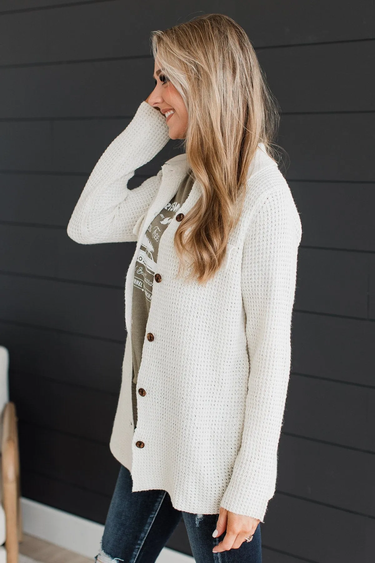 Don't Be Fooled Waffle Knit Button Top- Ivory
