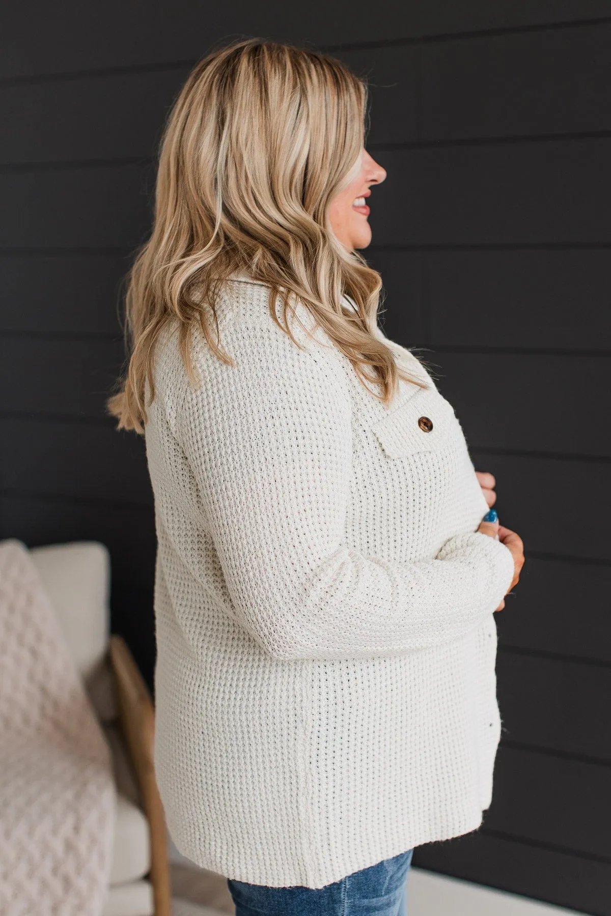 Don't Be Fooled Waffle Knit Button Top- Ivory