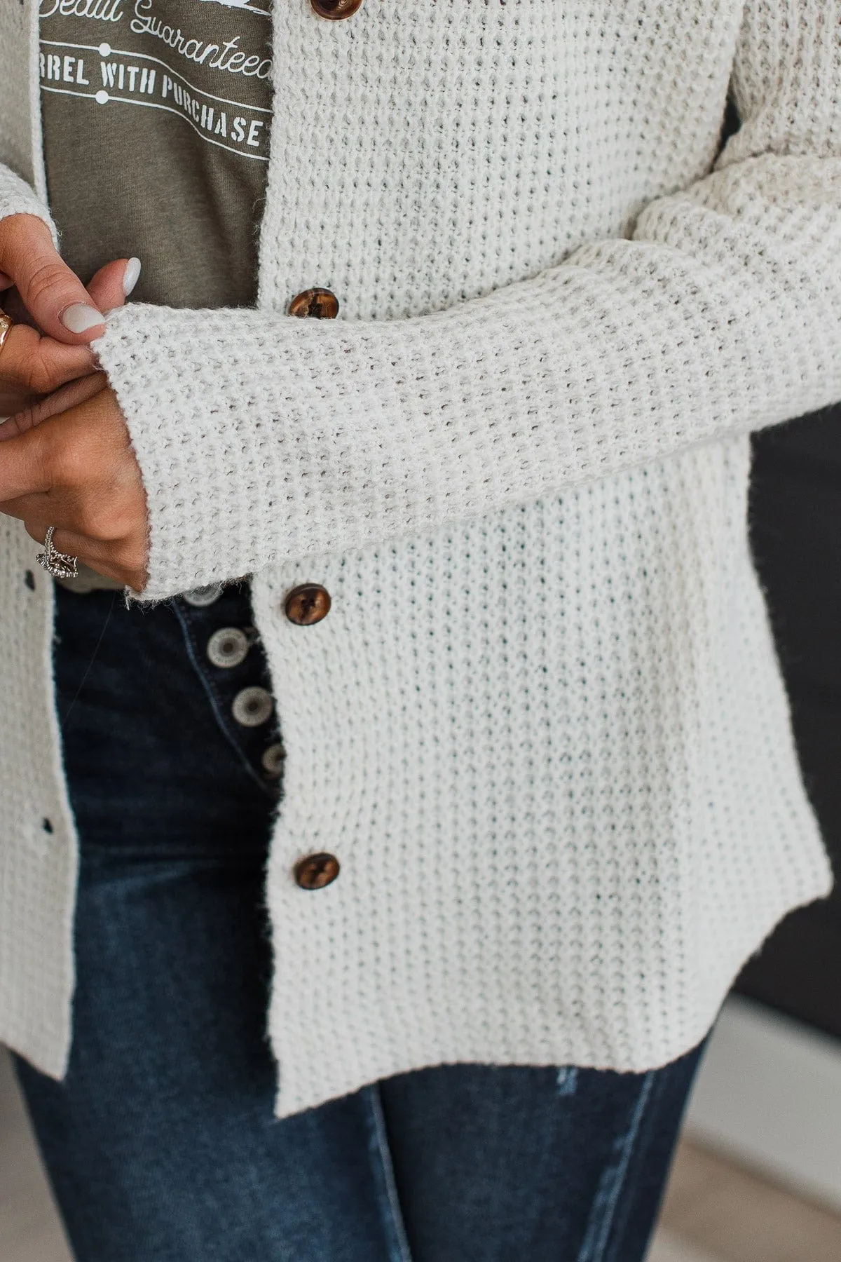 Don't Be Fooled Waffle Knit Button Top- Ivory