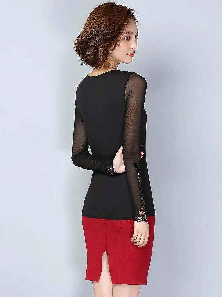 Dressy Sheer Lace Blouse Top