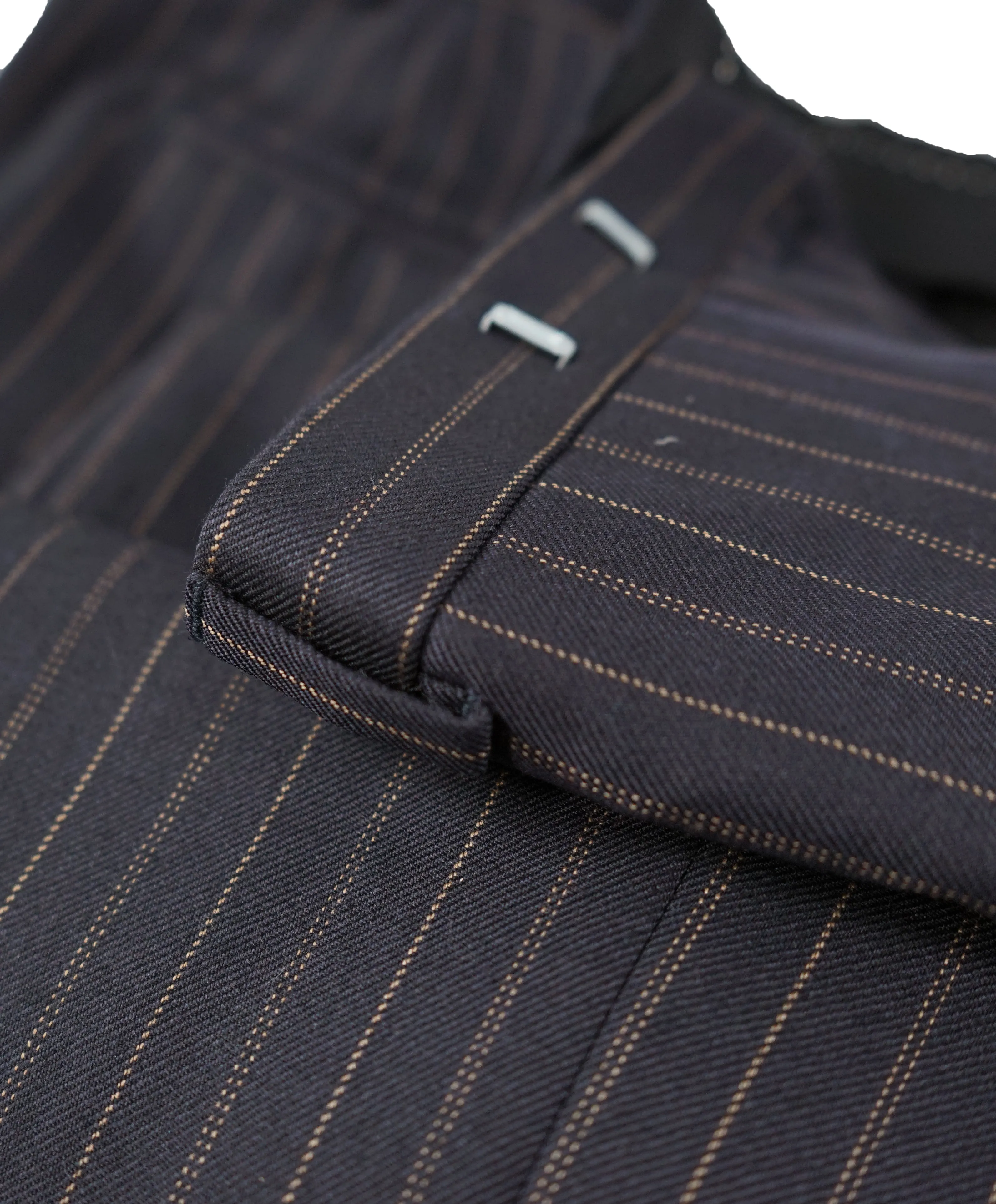 DRIES VAN NOTEN - Navy & Orange Stripe Wool Flat Front Dress Pants - 34W