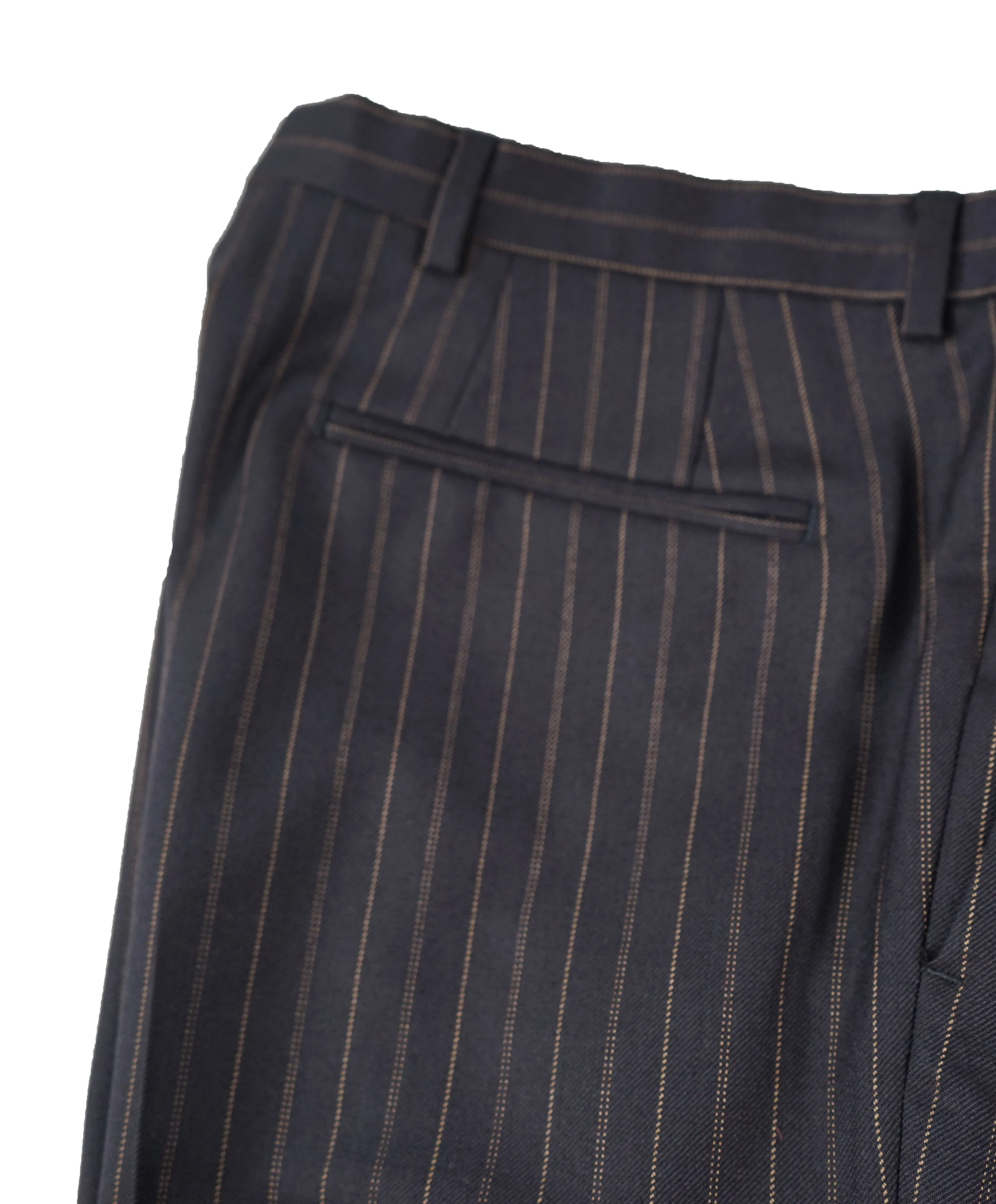 DRIES VAN NOTEN - Navy & Orange Stripe Wool Flat Front Dress Pants - 34W