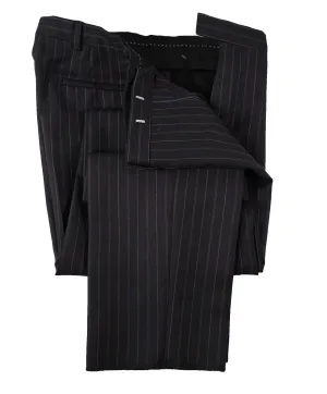 DRIES VAN NOTEN - Navy & Orange Stripe Wool Flat Front Dress Pants - 34W