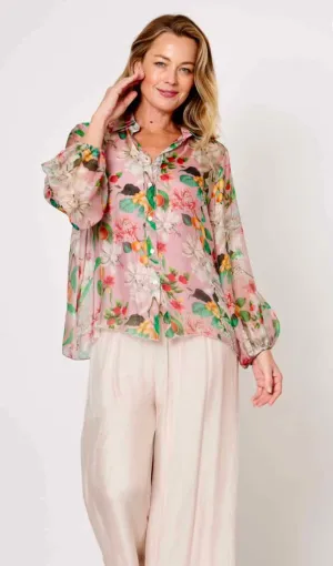 Dusty Pink/Green Floral Silk Top