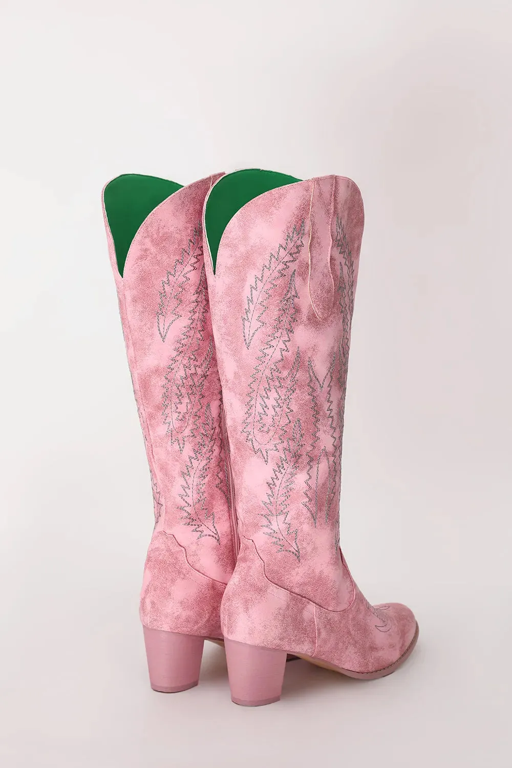 Dusty Rose Embroidered Boho Calf Cowgirl Mid Boots