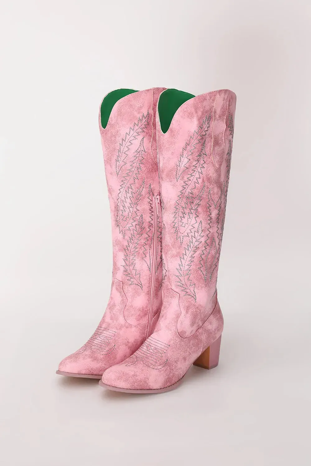 Dusty Rose Embroidered Boho Calf Cowgirl Mid Boots