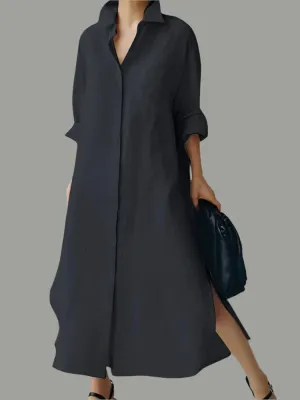 Elegant Lapel Neck Long Sleeve Shirtdress