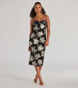 Elevated Vibe Foiled Floral Mesh Midi Dress