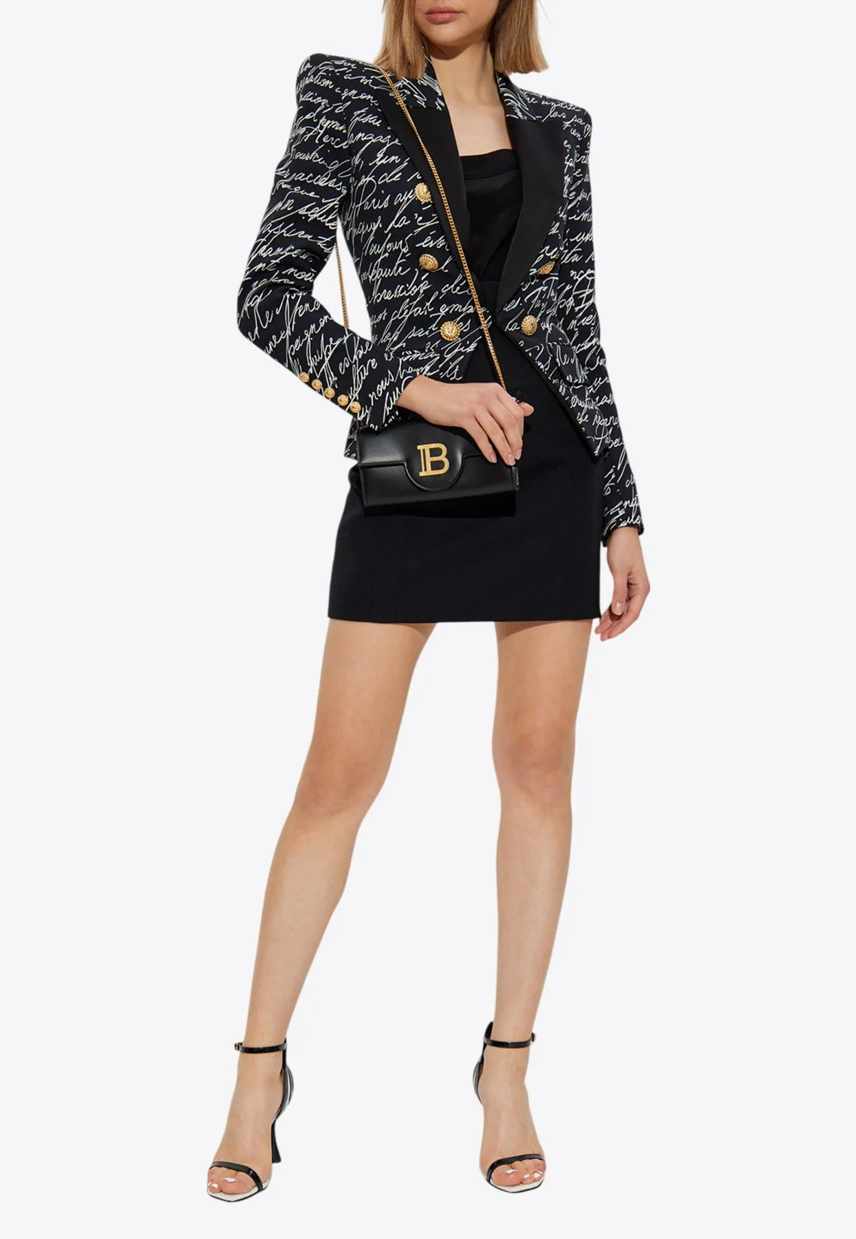 Embossed Buttons Wool Mini Skirt