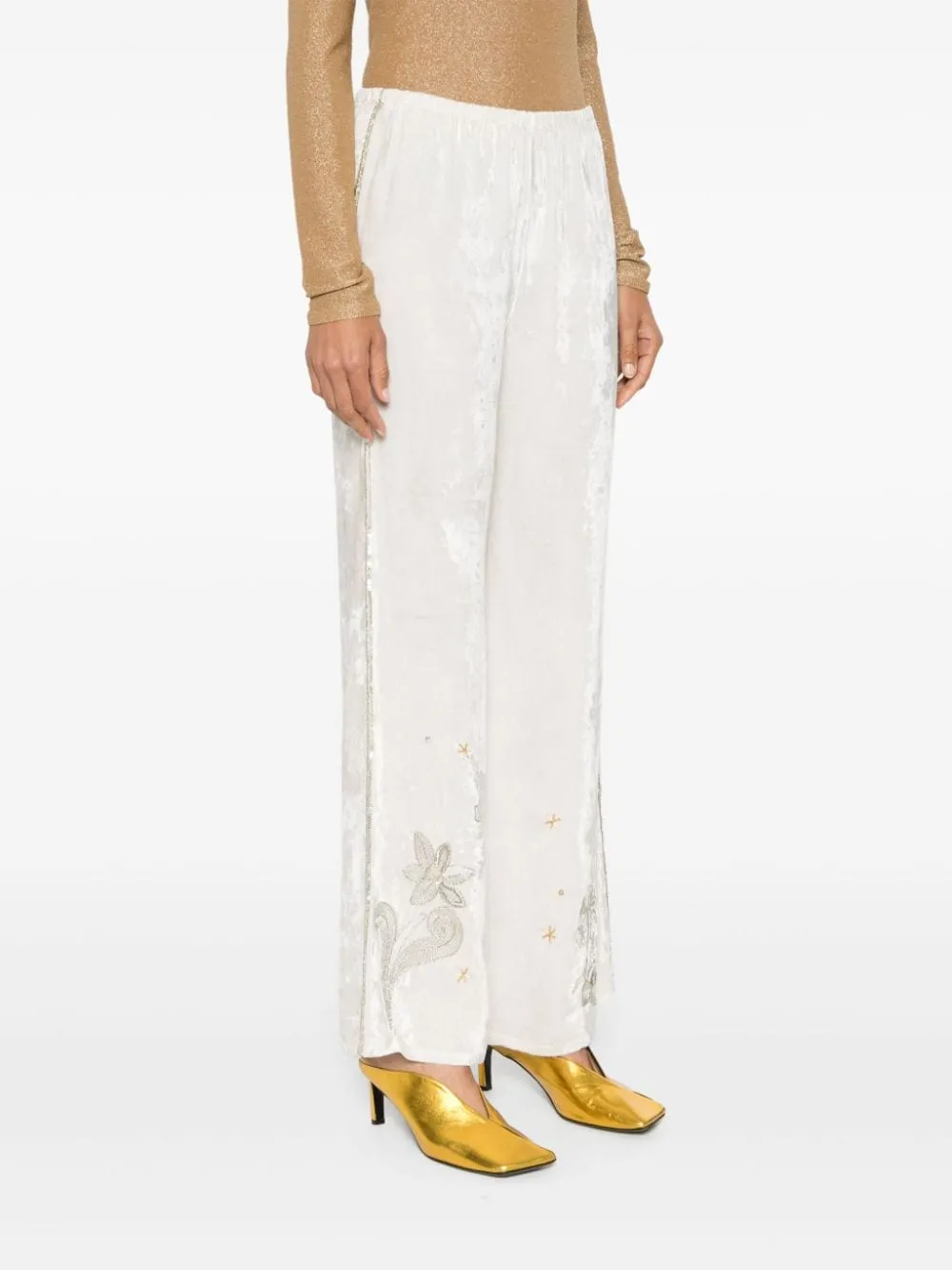 Embroidered velvet trousers