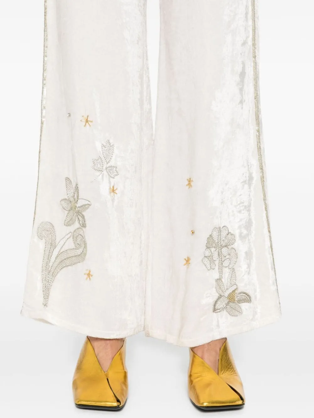 Embroidered velvet trousers