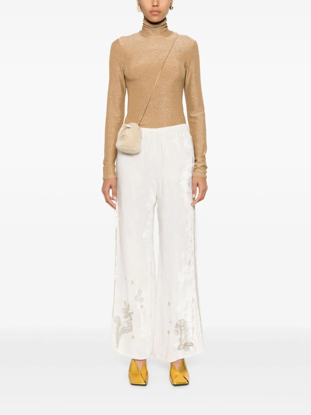 Embroidered velvet trousers