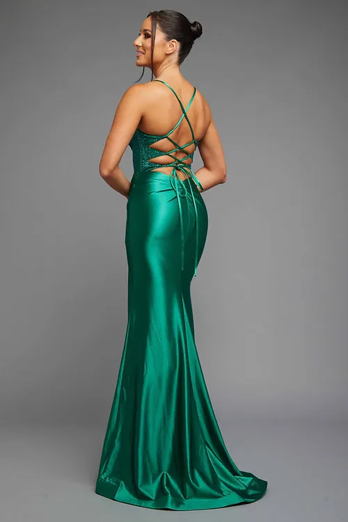 Emerald Fitted Ballgown W/Glossy Look