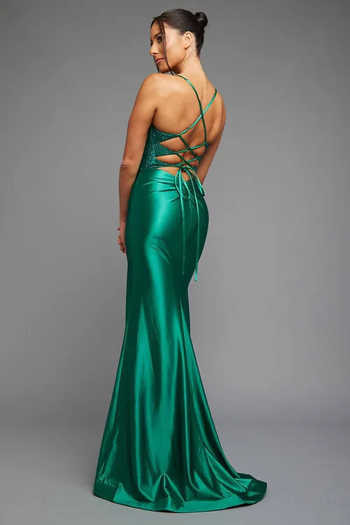 Emerald Fitted Ballgown W/Glossy Look