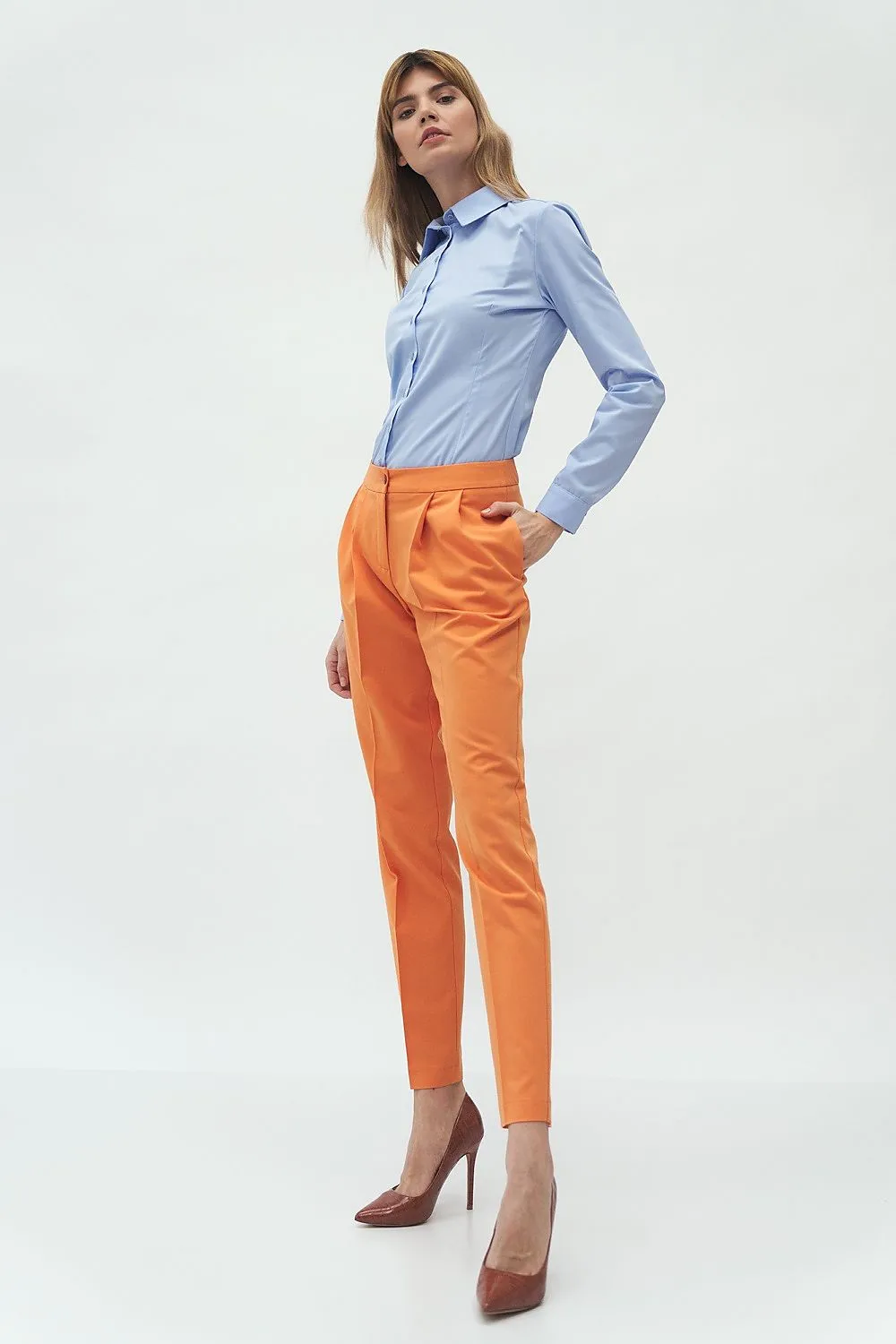Exposed Waist Wide-Leg Trousers