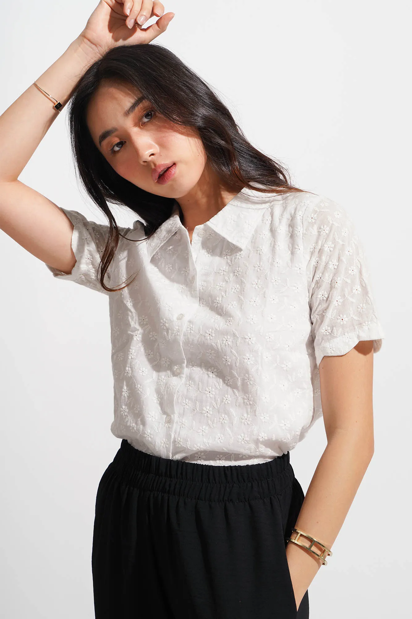 Eyelet Button Down Shirt
