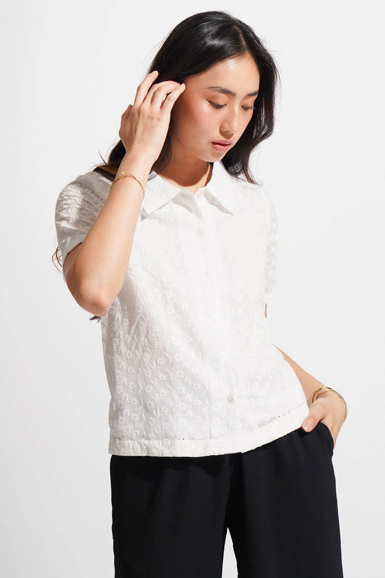 Eyelet Button Down Shirt