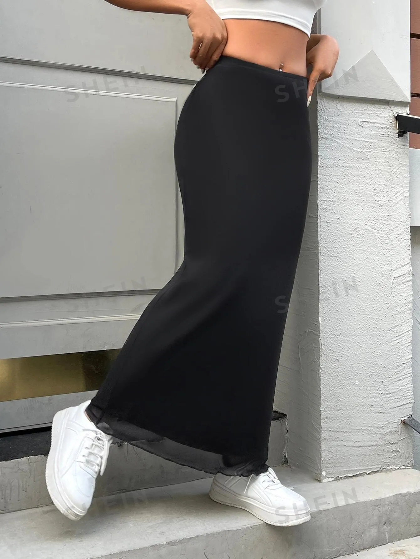 EZwear Summer SkirtLace Hem Solid Skirt