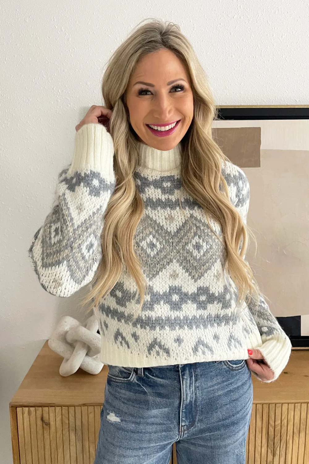 Fair Isle Mock Neck Sweater