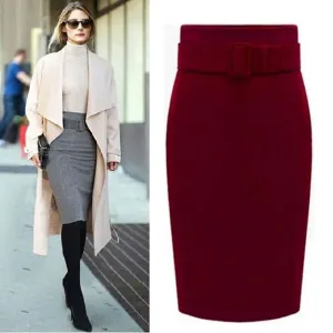 Fashion Autumn Winter Style Cotton Plus Size High Waist Pencil Skirt Women Skirts