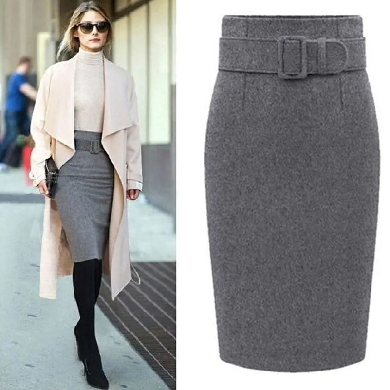 Fashion Autumn Winter Style Cotton Plus Size High Waist Pencil Skirt Women Skirts