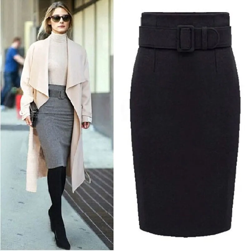 Fashion Autumn Winter Style Cotton Plus Size High Waist Pencil Skirt Women Skirts