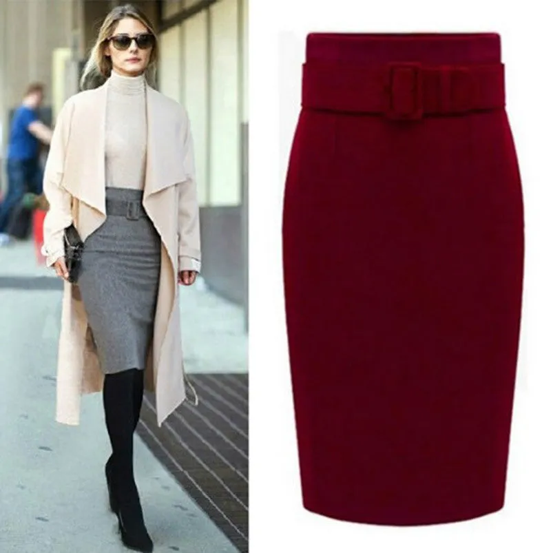 fashion cotton plus size high waist casual midi pencil skirt women skirts female