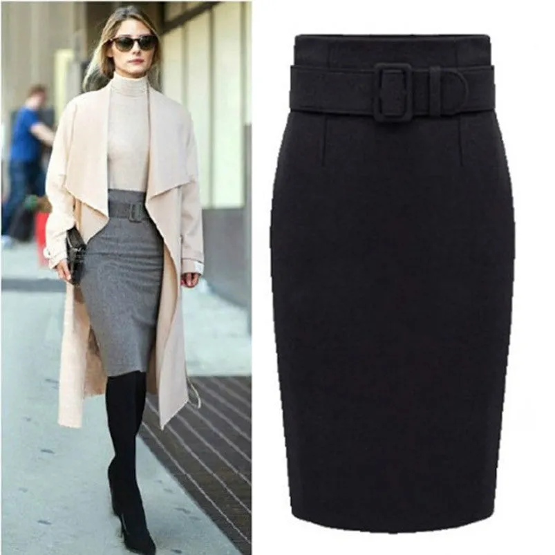 fashion cotton plus size high waist casual midi pencil skirt women skirts female