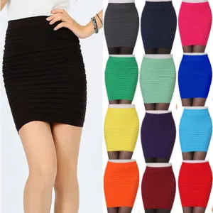 Fashion Women Ladies Sexy Pencil Skirt Seamless Elastic Pleated High Waist Slim Mini Skirts For Office Party Z2