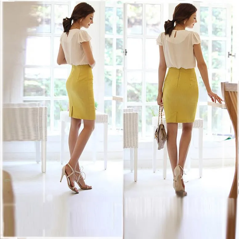 Fashion Women Slim Fitted Knee Length Straight Pencil Midi Skirt High Waist OL Career Skirts