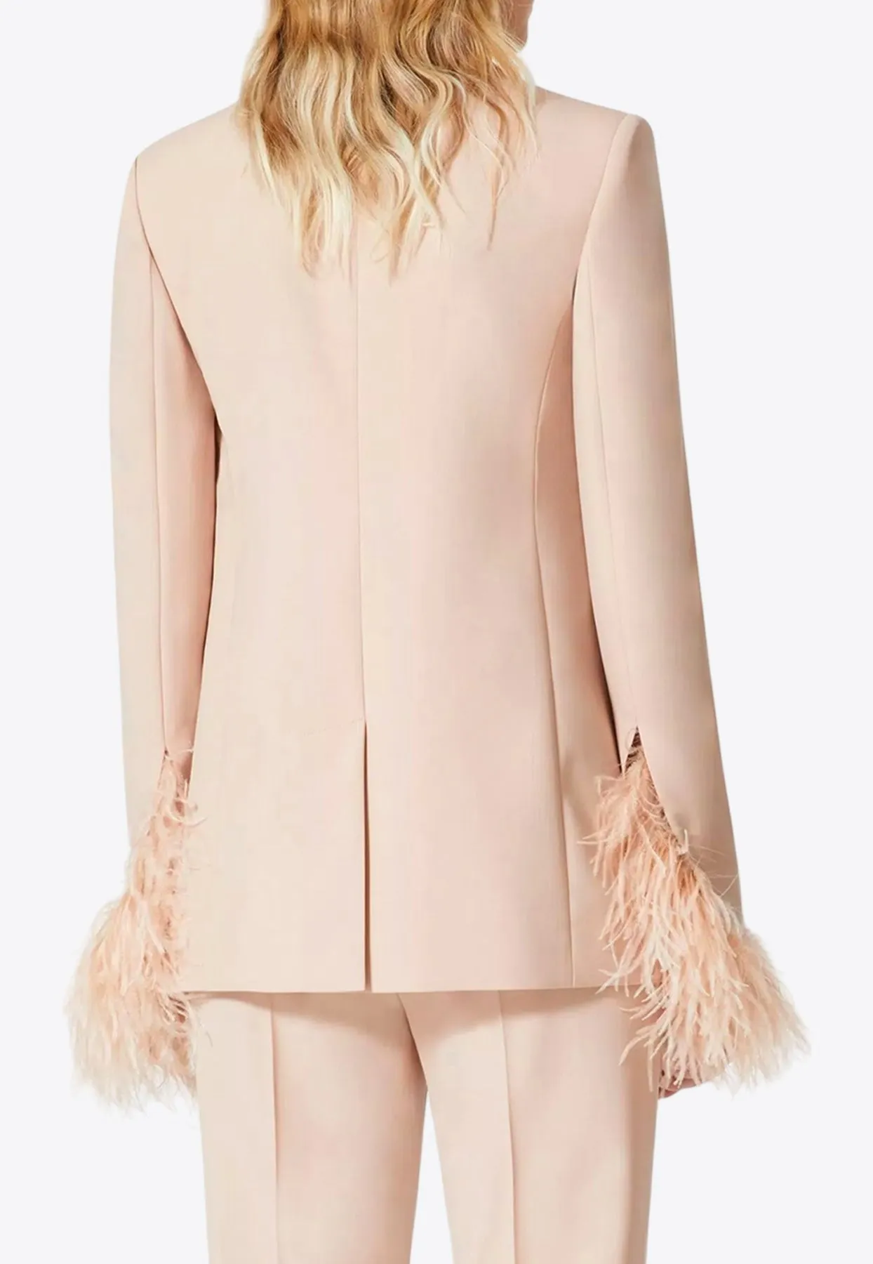 Feather-Trimmed Wool Blazer