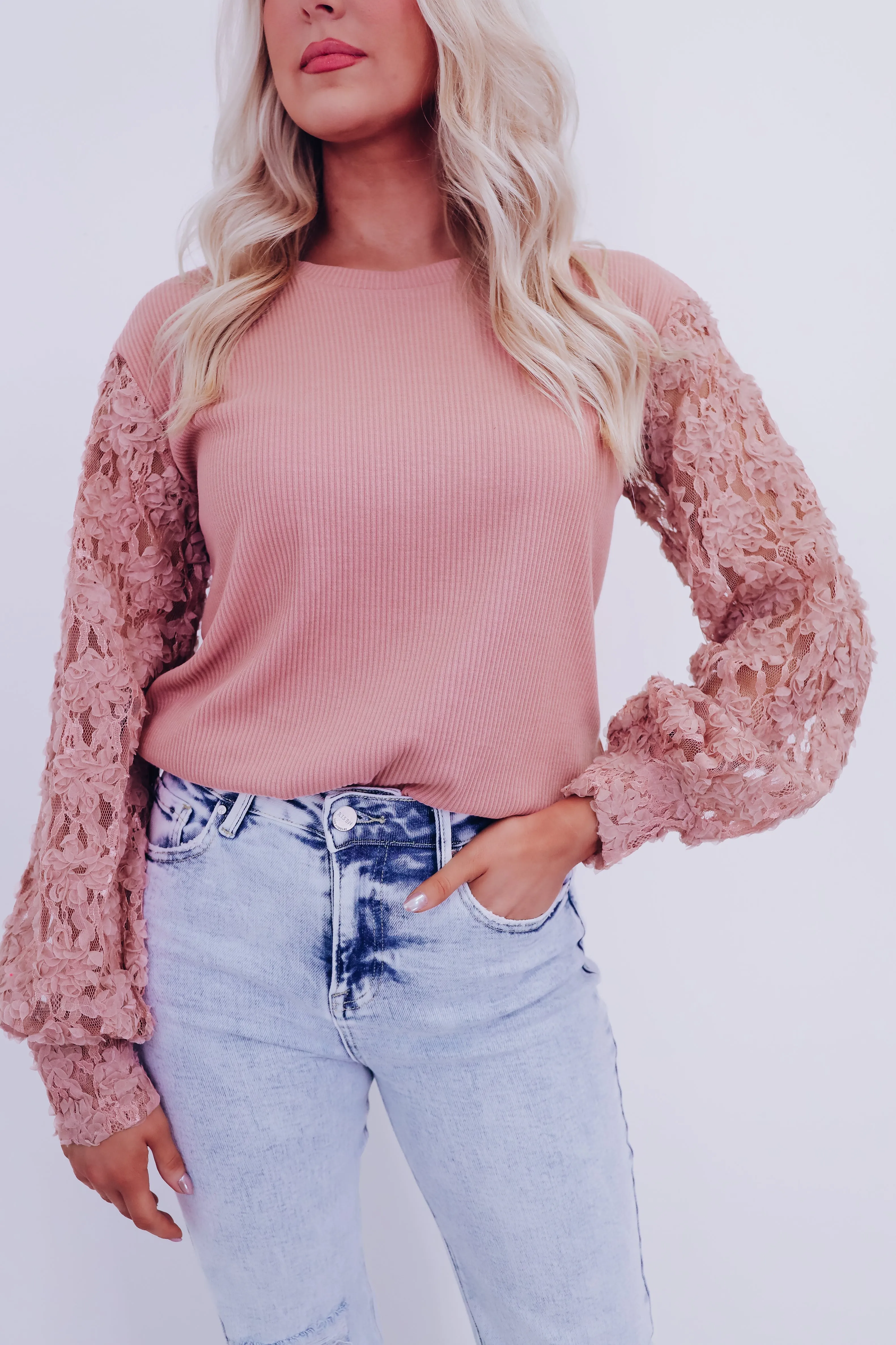 Fiori Lace Sleeve Top - Mauve