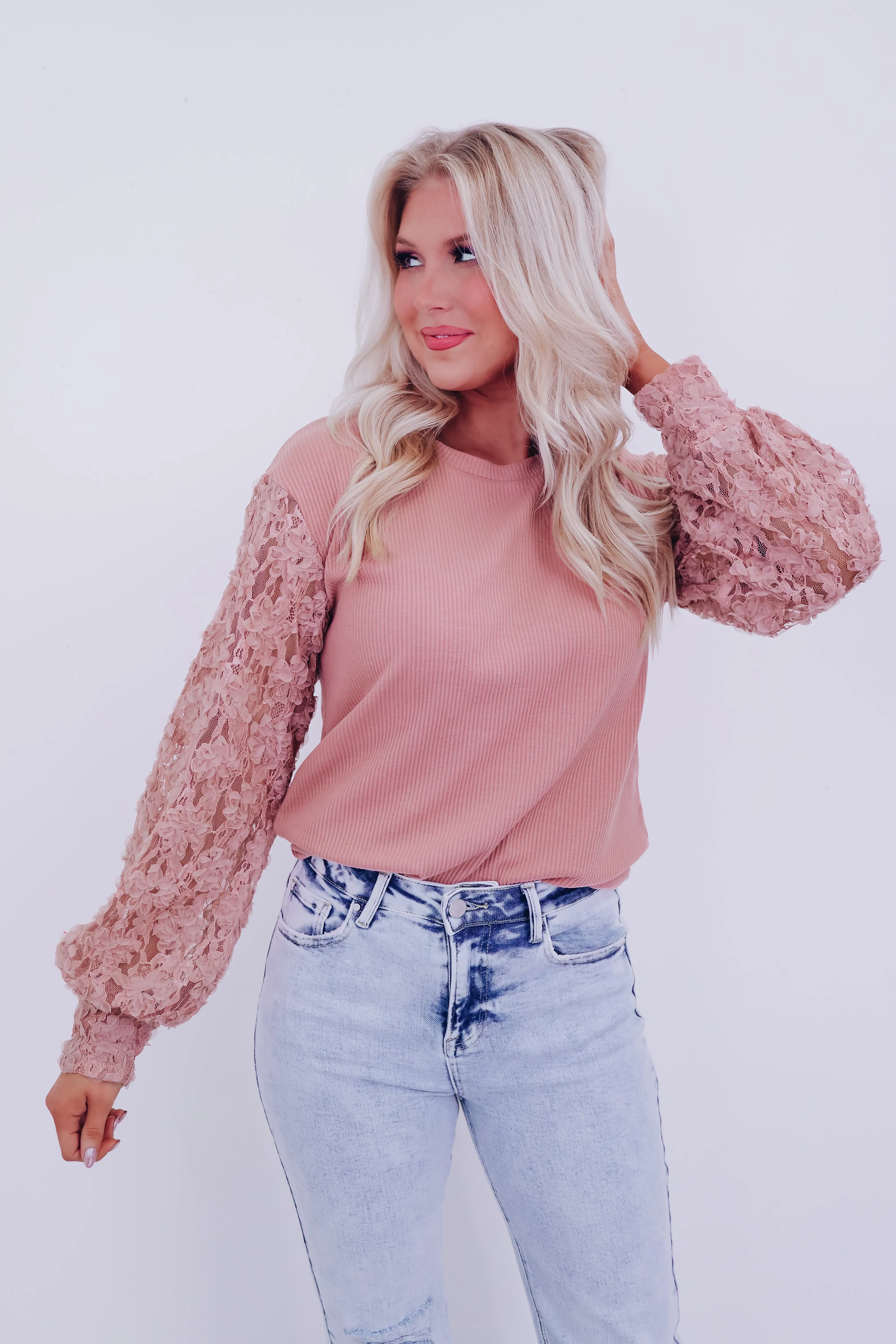 Fiori Lace Sleeve Top - Mauve