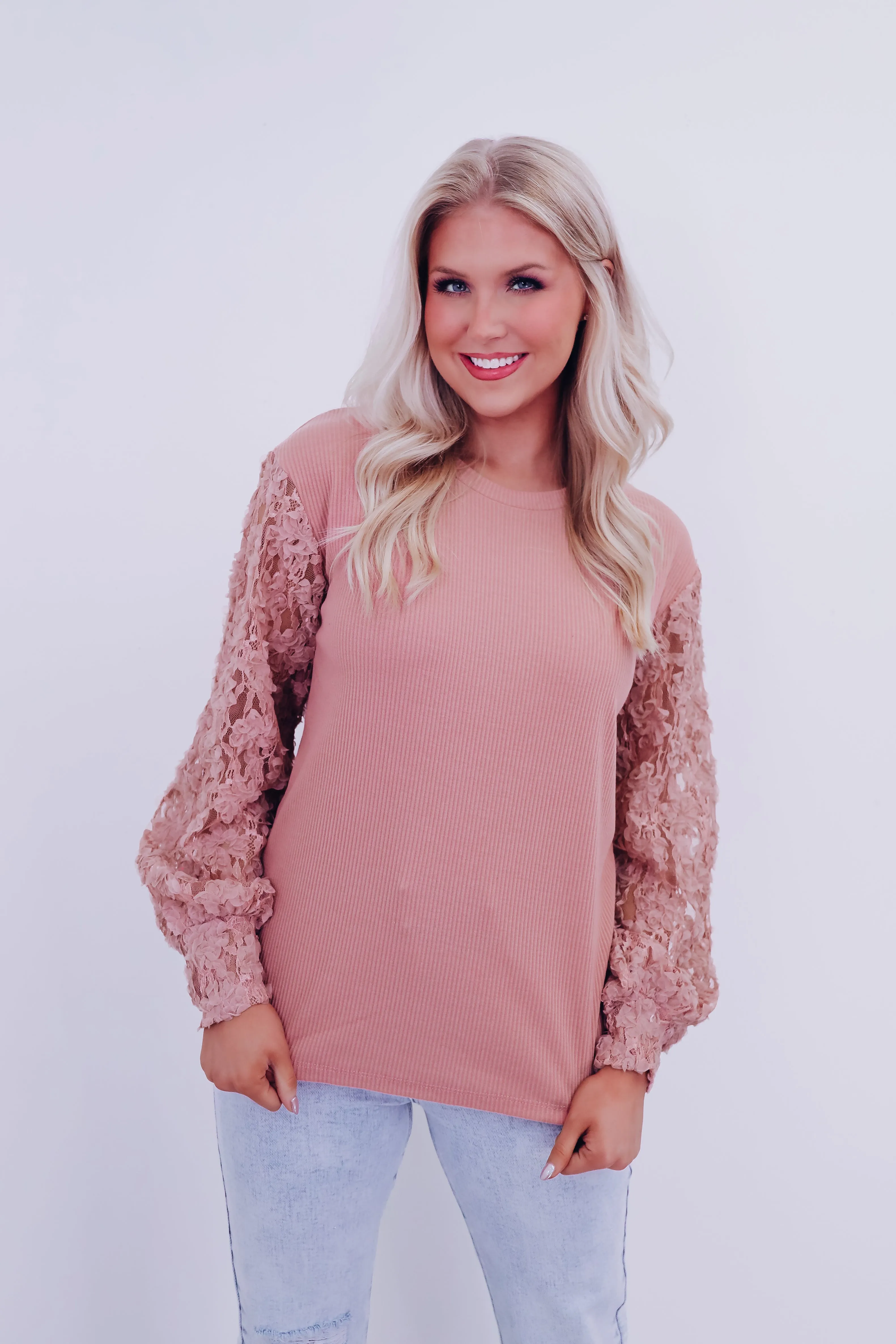 Fiori Lace Sleeve Top - Mauve