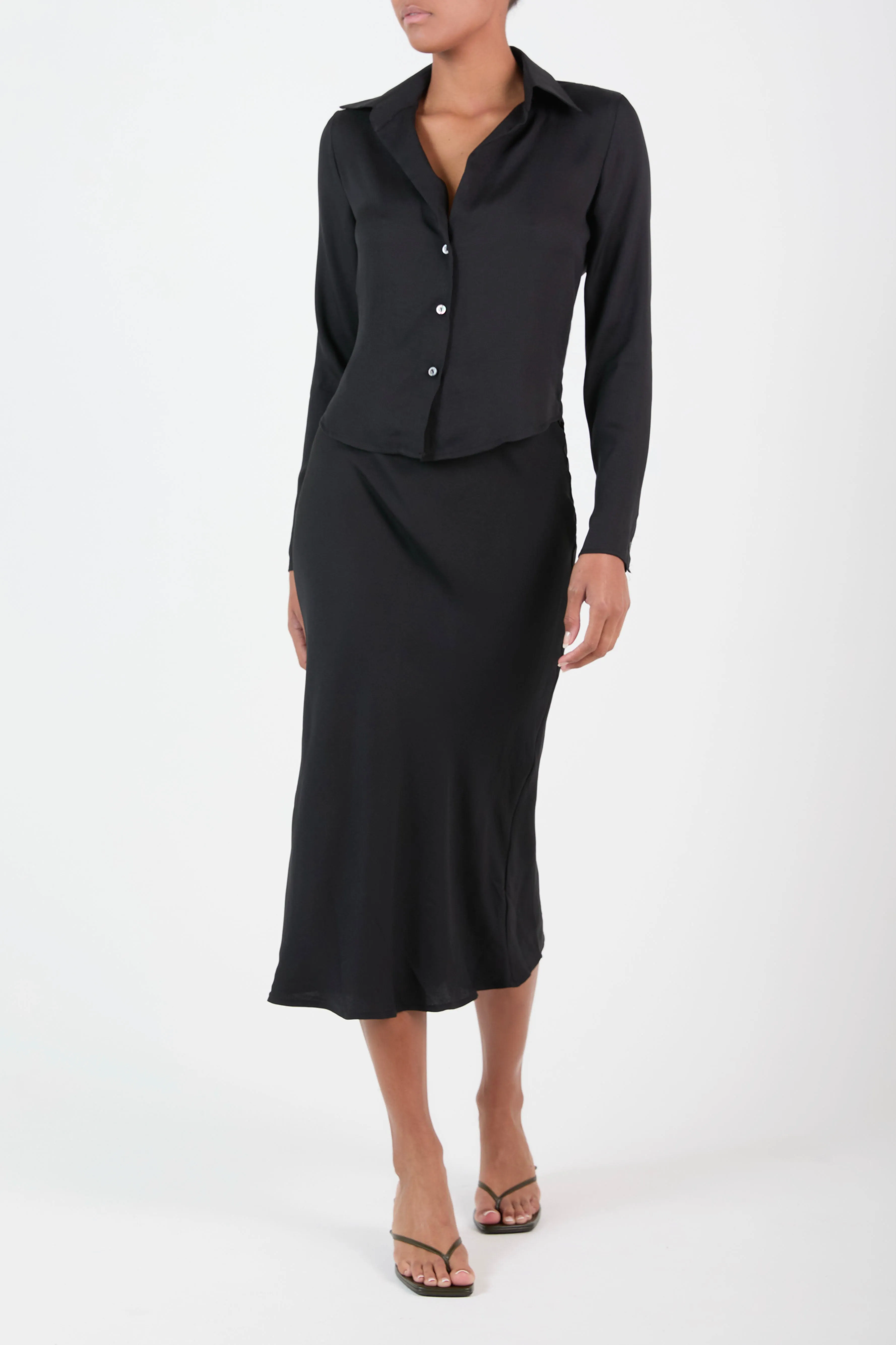 Fitted Button-Down Shirt in Matte Crepe