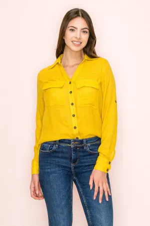 FLAP POCKET BUTTON DOWN FRONT BOYFRIEND SHIRT