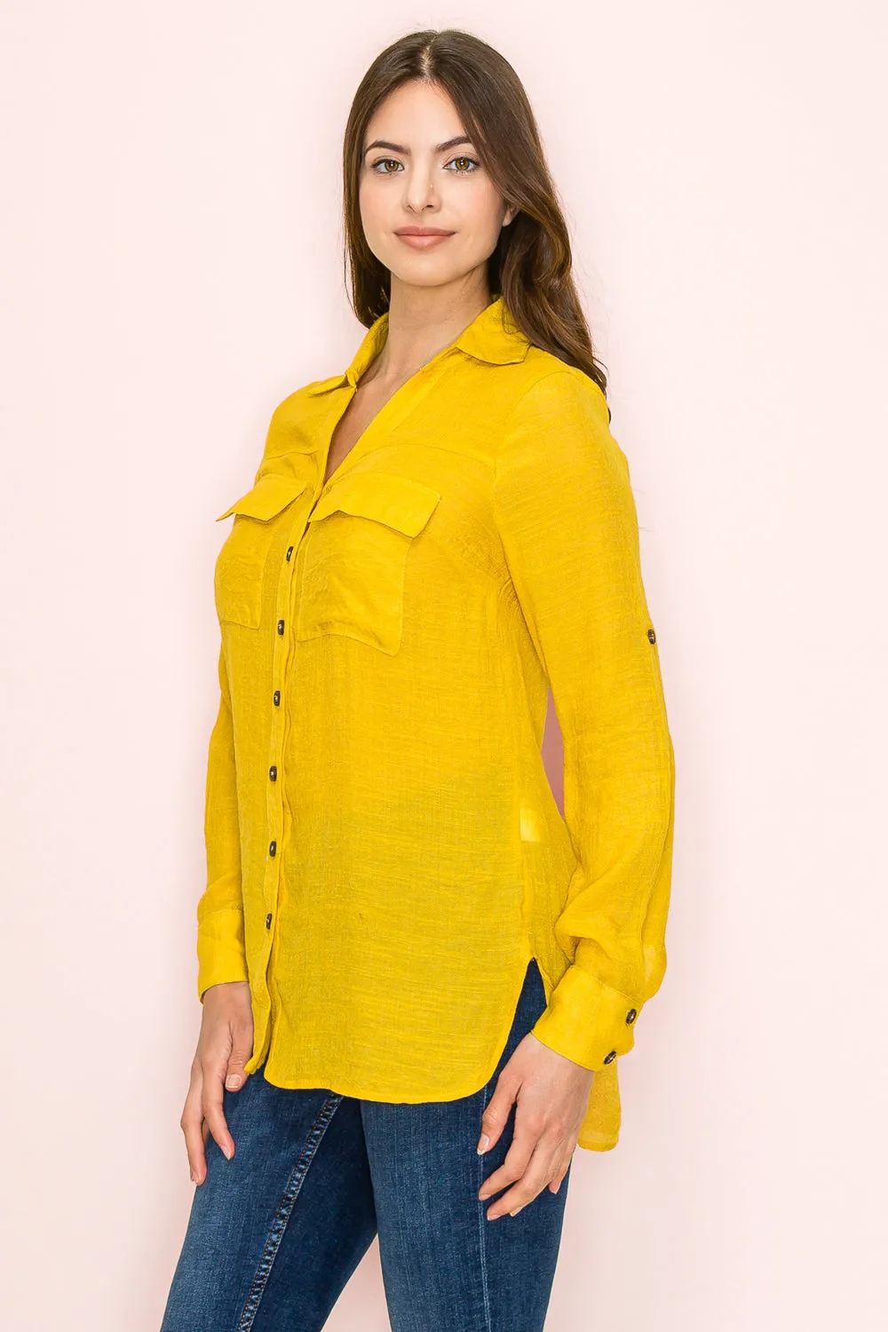 FLAP POCKET BUTTON DOWN FRONT BOYFRIEND SHIRT