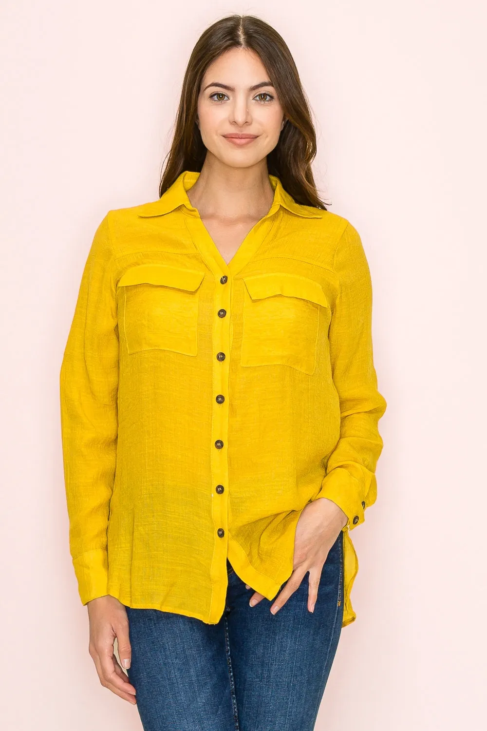 FLAP POCKET BUTTON DOWN FRONT BOYFRIEND SHIRT