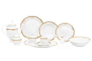 Floral Dinnerware Set for 8-49 Piece Vintage Flower Design - White and Gold Porcelain - Bowls, Cups and Plates Sets - Kitchen and Dining Set for Everyday and Formal Occasions (Floral Gold 2049)