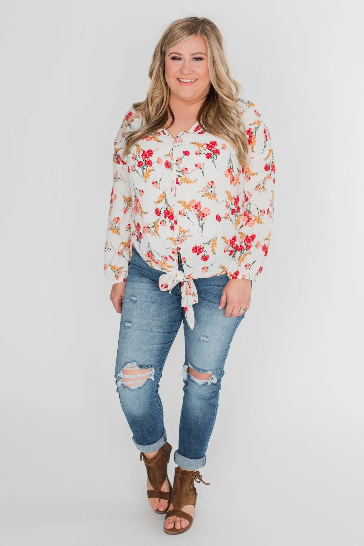 Floral Fantasy Tie Blouse - Off White