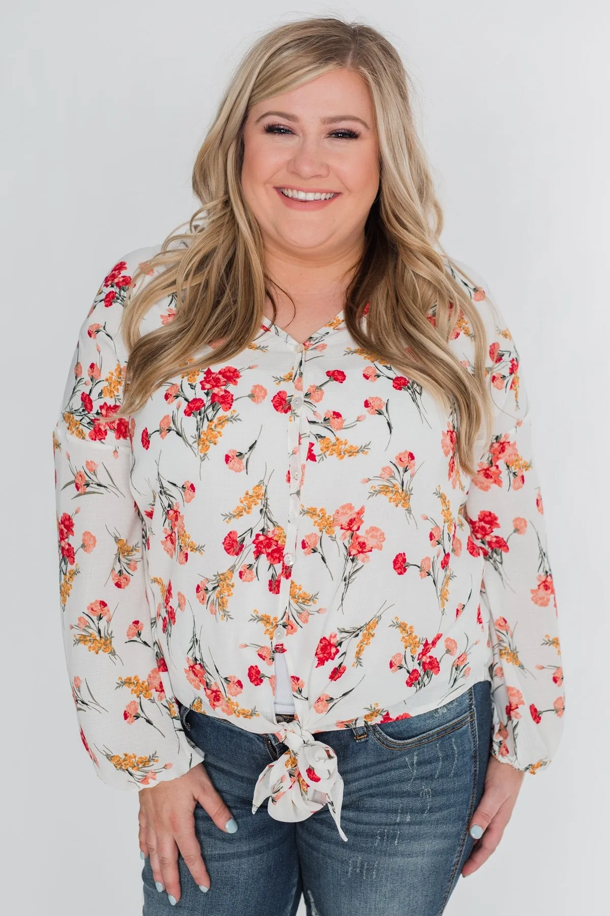 Floral Fantasy Tie Blouse - Off White