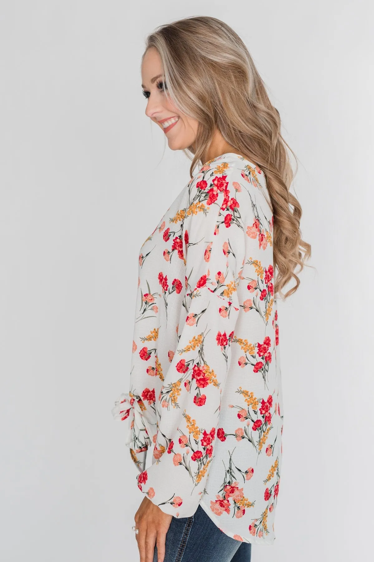 Floral Fantasy Tie Blouse - Off White
