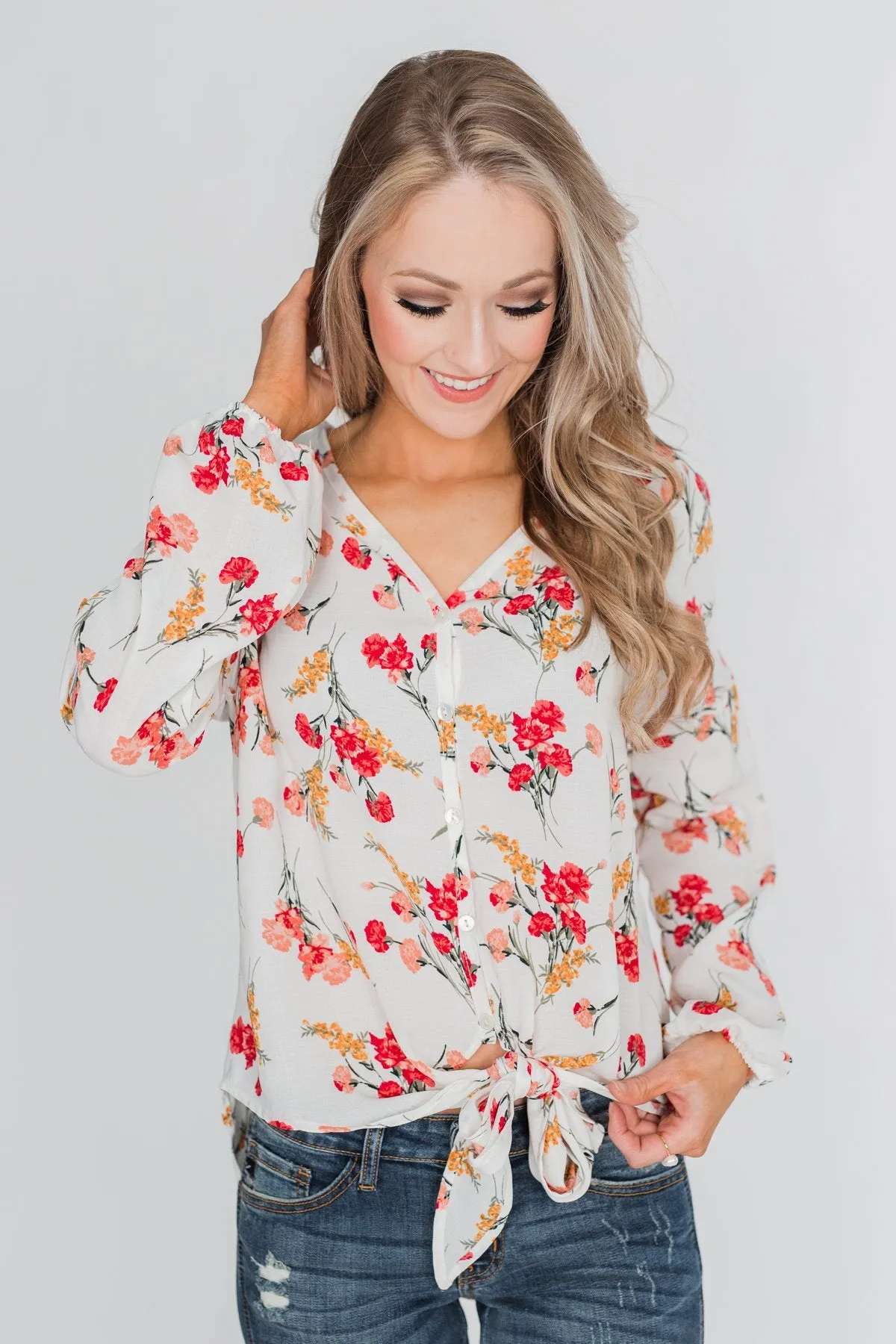 Floral Fantasy Tie Blouse - Off White