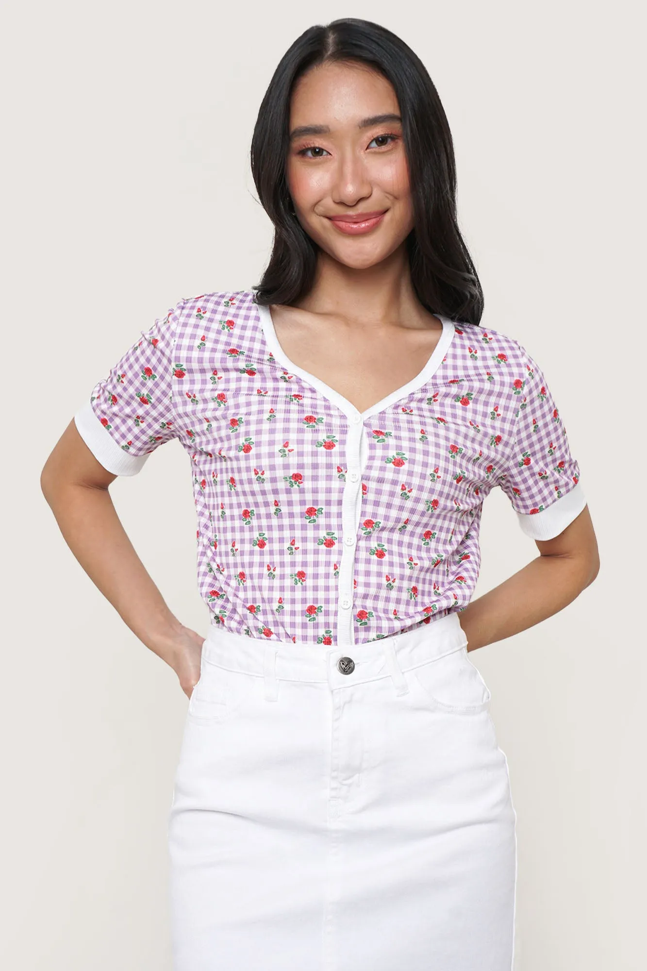 Floral Gingham Button Down Tee