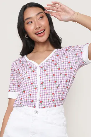 Floral Gingham Button Down Tee
