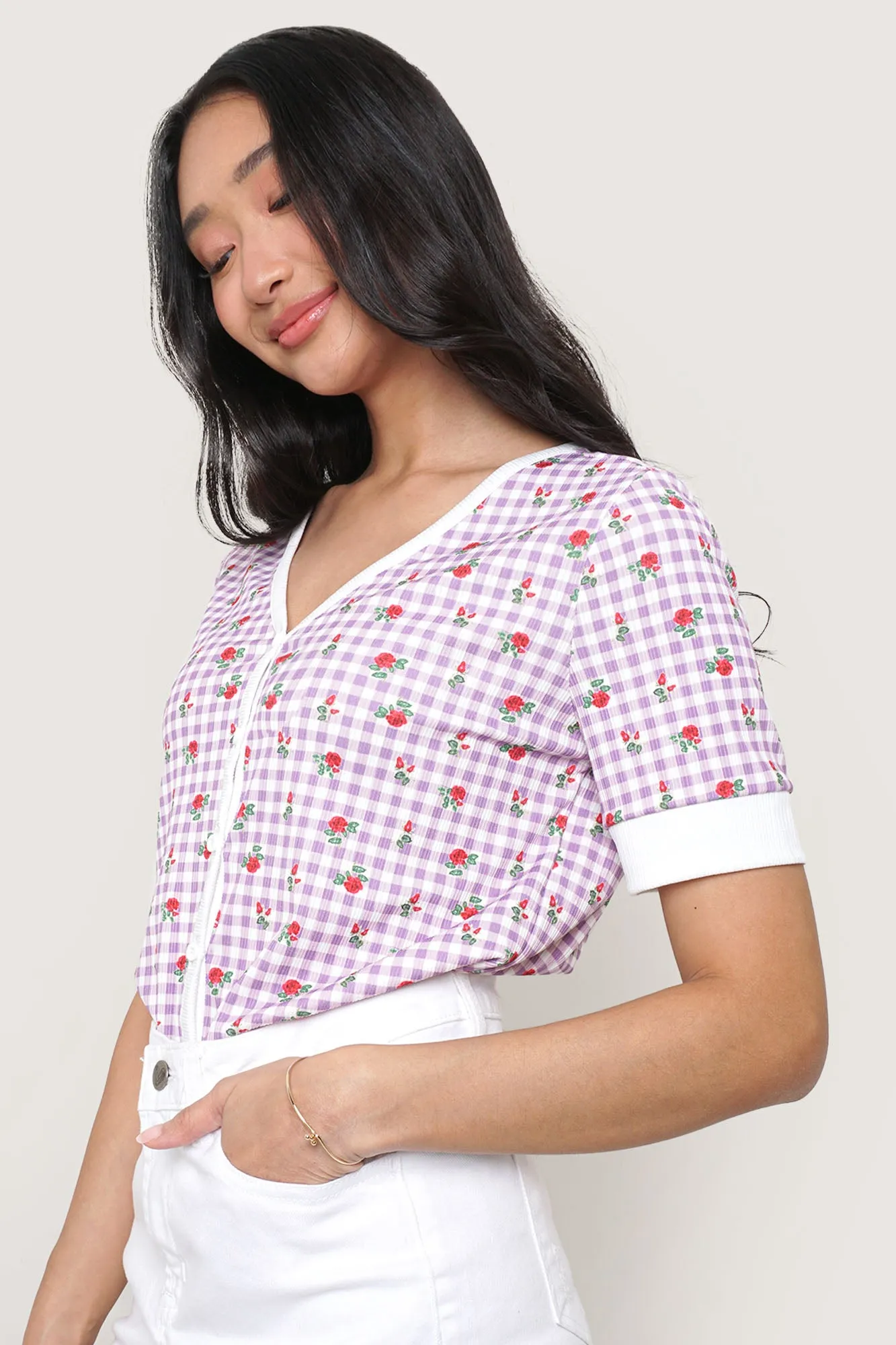 Floral Gingham Button Down Tee